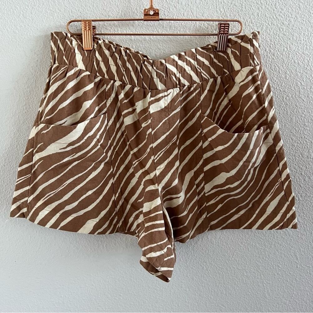 A New Day Linen Rayon Paperbag Waist Elastic Pull On Shorts Casual Printed Med